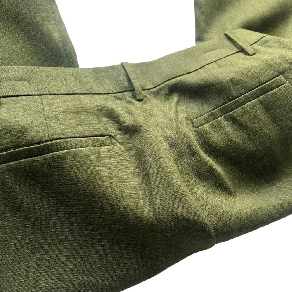 Banana Republic High Rise Palma Straight Leg Linen Pant Size 12 in Olive Green